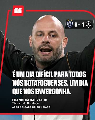 UM DIA QUE NOS ENVERGONHA!' 🗣️🇵🇹 Foi assim que o t&eacute;cnico Franclim Carvalho definiu a goleada sofrida pelo Botafogo pro Cienciano, do Peru, por 6 a 1. 👉 Assista &agrave; CONMEBOL Sul-Americana