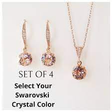 Bridesmaid Jewelry Set Of 4 Blush Earrings Blush Necklace Etsy Bridesmaid Gifts Jewelry Bridesmaid Jewelry Bridesmaid Jewelry Sets
