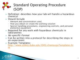 Job sop should not be a considered a checklist of conditions to fire someone over, and should not be rigidly followed to the letter in detriment of circumstances and context. Ppt Chemical Safety Security Standard Operating Procedures Powerpoint Presentation Id 1984002