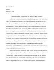 In both cases, the teenager feels smitten by a compelling 1 person who captivates their attention for good and ill. Rst Essay Docx Mackenzie Barrett English I Ms Marchese U201cadolescence And The Teenage Crush U201d And U201cwould You Marry A Stranger U201d Am I In Love Is A Course Hero