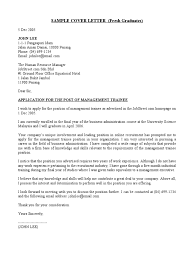 Cover letter trainee position sample letter. Sample Cover Letter Fresh Grads