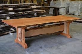 Spalted sycamore live edge slab table set. Hand Made Live Edge Cherry Dining Table With Live Edge Trestle Base By Corey Morgan Wood Works Custommade Com