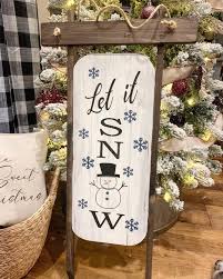 Wood Sled Sleigh Christmas Decor Let It Snow Winter Etsy Christmas Signs Wood Christmas Sled Decoration Sled Decor