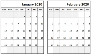 Blank Calendar January February 2020 February Calendar Calendar Template Calendar Printables