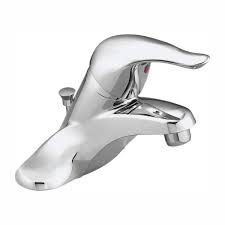 Moen Chateau 4 In Centerset Single Handle Low Arc Bathroom Faucet With Metal Drain Assembly Red Blue Under Spout In Chrome L4621 The Home Depot