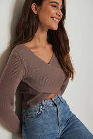 Recycled Crossover Sweater Brown Na Kd Com