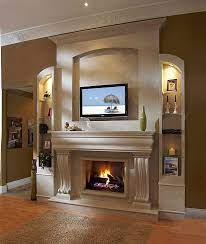 Kak Razmestit Kamin Pod Televizorom V Interere Doma Ili Kvartiry Corner Fireplace Mantels Fireplace Mantel Designs Classic Fireplace