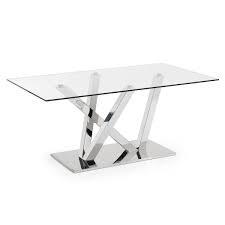 table nyc 180 x 100 cm inox et verre transparent taille 8 pers salle a manger verre table salle a manger salle a manger table ronde