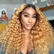 Transparent Lace Dark Root Honey Blonde Deep Wave 13x6 Lace Front Wig
