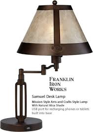 Franklin Iron Works 15 7741 2c Samuel Mission Style Arts And Crafts Mica Shade Swing Arm Lamp With Usb Table Lamps With A Us Lamp Table Lamp Metal Desk Lamps