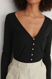 Pearl Button Detail Top Black Na Kdlounge Com