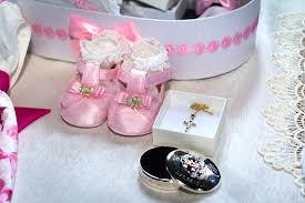 Baby Boy Bootees Tulips And Baby Bottle With Milk For A Baptism In Romania Stock Photo Image Of Companii Events 179824874