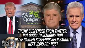 Olive garden is clapping back at accusations the company supports donald trump. Donald Trump Suspended From Twitter Not Going To Inauguration Olive Garden Suspends Sean Hannity Youtube