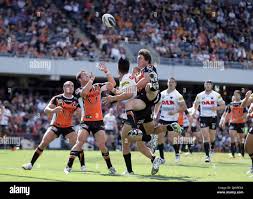 Joel Reddy flies high during the NRL Round 2 match between Penrith Panthers  and Wests Tigers