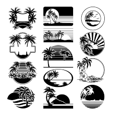 Beach Silhouette Pictures Black And White Leisure Beach Silhouette Label Vector Material Vector Plant Lazy Gallery Beach Silhouette Beach Logo Silhouette Vector