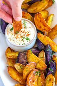 Roasted Fingerling Potatoes With Craveable Sauce Recipe Fingerling Potatoes Recipes Roasted Fingerling Potatoes Food