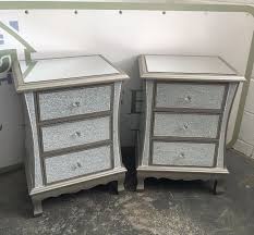 Pair Of Silver Crackle Mosaic Mirrored Bedside Tables Furniture Mirrored Furniture Mirrored Nightstand