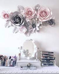 Paper Flowers Wall Decor In Gray And Blush Pink This Set Includes 2 Flowers Of 15 Diameter 2 Fl Paper Flower Wall Decor Paper Flowers Paper Flower Wall