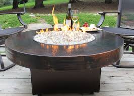 Hammered Copper 42 Round Oriflamme Fire Table Gas Fire Pit Table 19 In Height Standard Coffee Table Height Maximizes Glass Fire Pit Gas Firepit Fire Pit Kit