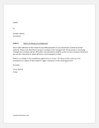 Write a letter to your state's department of state or secretary of state's office to tell them of the change in company name. Change Of Management Letter