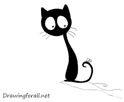 Black And White Cat Drawing Cartoon How To Draw A Cartoon Cat Cartoon Drawings Cat Pictures To Draw Cat Drawing