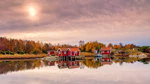 Stunning sunset in sweden, winter in sweden, sweden landscape, stockholm, sweden, sverige, sverige. Autumn Lakeside Village In Sweden Photography Wallpaper Schweden Wunderschon 1920x1080 Wallpaper Teahub Io