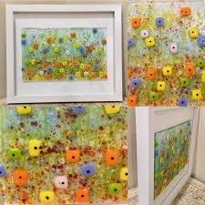Red fused glass flower suncatcher, spring and summer stained glass suncatcher, red fused glass flowers, spring sun catcher, garden art. Cornish Fused Glass Fused Glass Art Spring Flower Meadow Framed Glass Picture Glass Art Art Collectibles