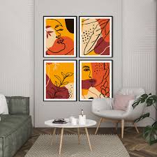 Resa living room set light gray sofa and loveseat with orange and gray accent pillows next to end tables with orange lamps. Set Of 4 Burnt Orange Face And Botanical Framed Wall Art Wall Decor Paintings Wall Coverings Decals More