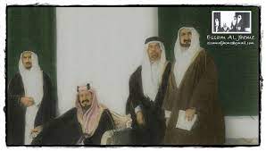 الملك عبدالعزيز وعن يساره الامير عبدالله بن عبدالرحمن أخو الملك ومن يمين الصوره الشيخ يوسف ياسين و الشيخ حافظ وهبة rare pictures king queen old pictures