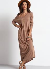 Apricot Scoop Neck Casual Maxi Dress Shein Maxi Dresses Casual Maxi Dress Trendy Maxi Dresses