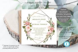 Geometric Floral Wedding Invitation Template Editable Wedding Etsy Geometric Wedding Invitation Wedding Invitation Templates Printable Wedding Invitations