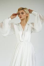 Chiffon Bishop Sleeve Wedding Dress Romantic Long Sleeve Wedding Dress A Line Satin Vintage Etsy In 2020 Wedding Dress Long Sleeve Boho Gown Dresses