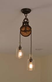 Diy rustic farmhouse light fixture pendant. Handcrafted Pulley Pendant Fixture Pendant Lighting Rustic Etsy Rustic Pendant Lighting Antique Light Fixtures Decor