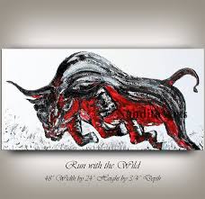 Large Red Bull Painting Canvas Red Animal Painting Red Oil Etsy Bull Painting Red Abstract Art Animal Paintings