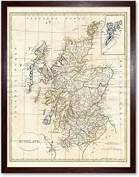 Al este con el mar del norte, al. Amazon Com Wee Blue Coo 1799 Poster Enmarcado Diseno De Mapamundi De Escocia 12 0 X 16 0 In Furniture Decor