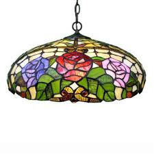Warehouse Of Tiffany 2 Light Bronze Hanging Large Pendant With Stained Glass Wot1299 The Home Depot