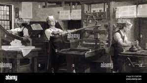 Benjamin Franklin Den Drucker. Illustration Von Ben Franklin Als Junger  Mann Seine Druckmaschine In Philadelphia Tätig. 1914 Stockfotografie - Alamy