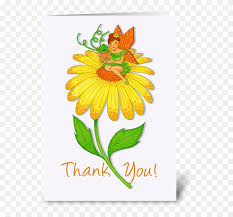 Thank you stamp with flowers and ribbon banner grande. Yellow Flower With Fairy Thank You Greeting Card Thank You Note Clipart 992634 Pinclipart