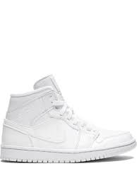 Jordan Air Jordan 1 Mid Triple White Patent Leather Farfetch In 2020 Air Jordans Sneakers High Top Sneakers