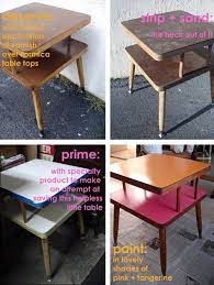 Tangerinedream Diy Formica Table Top Mcm Strip Of Varnish Sand Formica Prime With Specialty Prime Formica Table Refurbished Table Mid Century Side Table