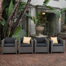 Noble House Puerta Mix Black Stationary Wicker Outdoor Lounge Chair With Dark Gray Cushion 4 Pack 11474 The Home Depot Lounge Chair Outdoor Noble House Grey Cushions