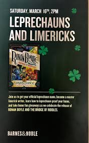 My ten year old son is obsessed with j.k. Barnes Noble Long Gate Shopping Center Join Us Tomorrow The 16th Of March At 2 Pm For A Special Leprechauns And Limericks Event In Celebration Of The Release Of Ronan