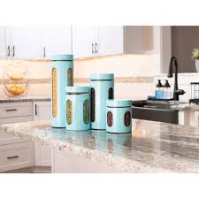 5 l canisters with lids. 4 Piece Essence Collection Stainless Steel Canister Set Turquoise Food Prep Shop Home Basics Shop Home Basics