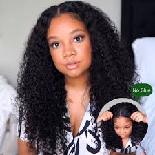 Klaiyi Pre-Cut Lace Wig Put On and Go 13x4 Lace Front Wig Jerry Curly
