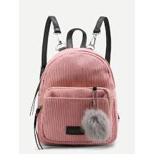pom pom decorated corduroy backpack pink backpack stylish backpacks girls bags