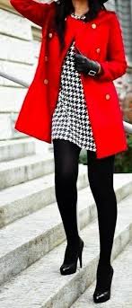 Black And White Dress With Black Tights The Pop Of Color With The Black And White Dress And Black Tights Love It Fashion Winter Dress Outfits Stylish Business Casual