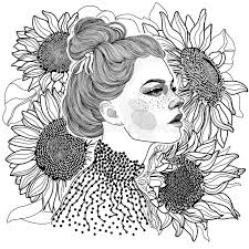 Black And White Woman Drawing Image Result For Black And White Sunflower Drawing With A Girl Black And White Girl Sunflower Drawing White Sunflowers