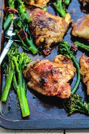 Sheet Pan Honey Balsamic Chicken Thighs With Broccolini Is No Fuss And Just Delicious Chicken Dinner Recipes Favorite Recipes Chicken Balsamic Chicken Thighs