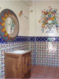 The designs of the tiles are different with the modern or traditional style. Bathroom Using Mexican Tile And A Mexican Mural Mexican Home Decor Gallery Mission Accesories Copper Sinks Mirrors Tables And More