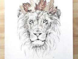 Lion King Of The Jungle Print A4 Contemporary Art Print Of Pencil And Watercolor Drawing Lion Art Animal Tattoos Tattoos